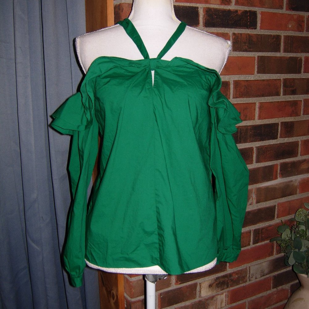 J. Crew Green Ruffle Off Shoulder Top 2 - Picture 2 of 9